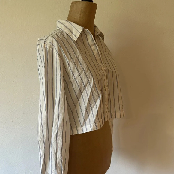 Moussy Vintage sz XS cotton crop striped shirt with vents great pre owned cond - Picture 6 of 8